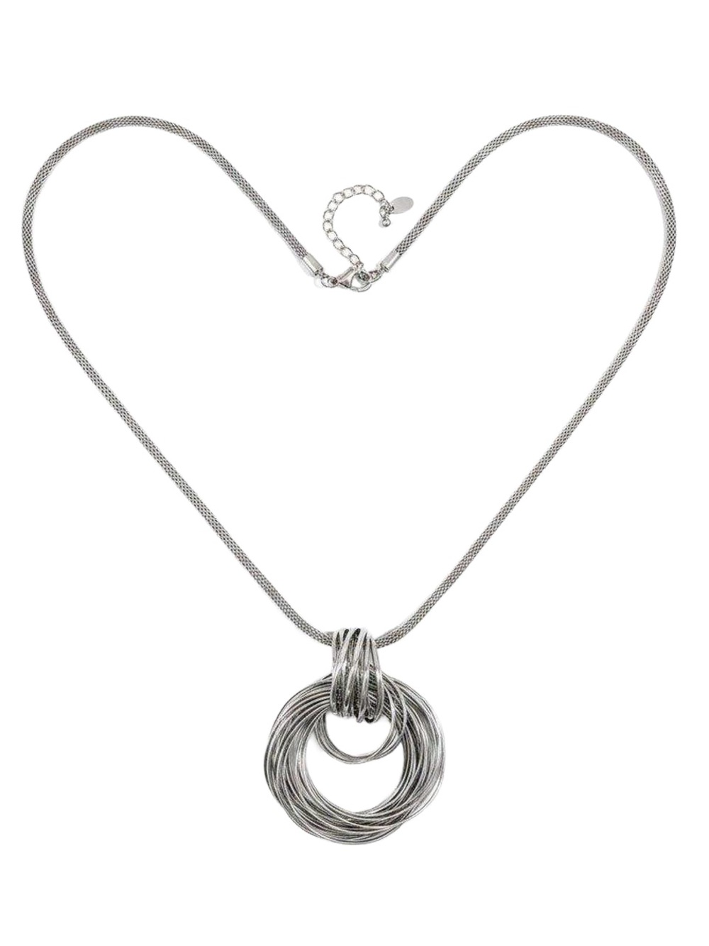 NEW Chico’s Silver-Tone Long Layered Ring Pendant Necklace 36”